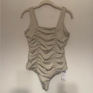 Abercrombie & Fitch Ruched Square neck Bodysuit Beige